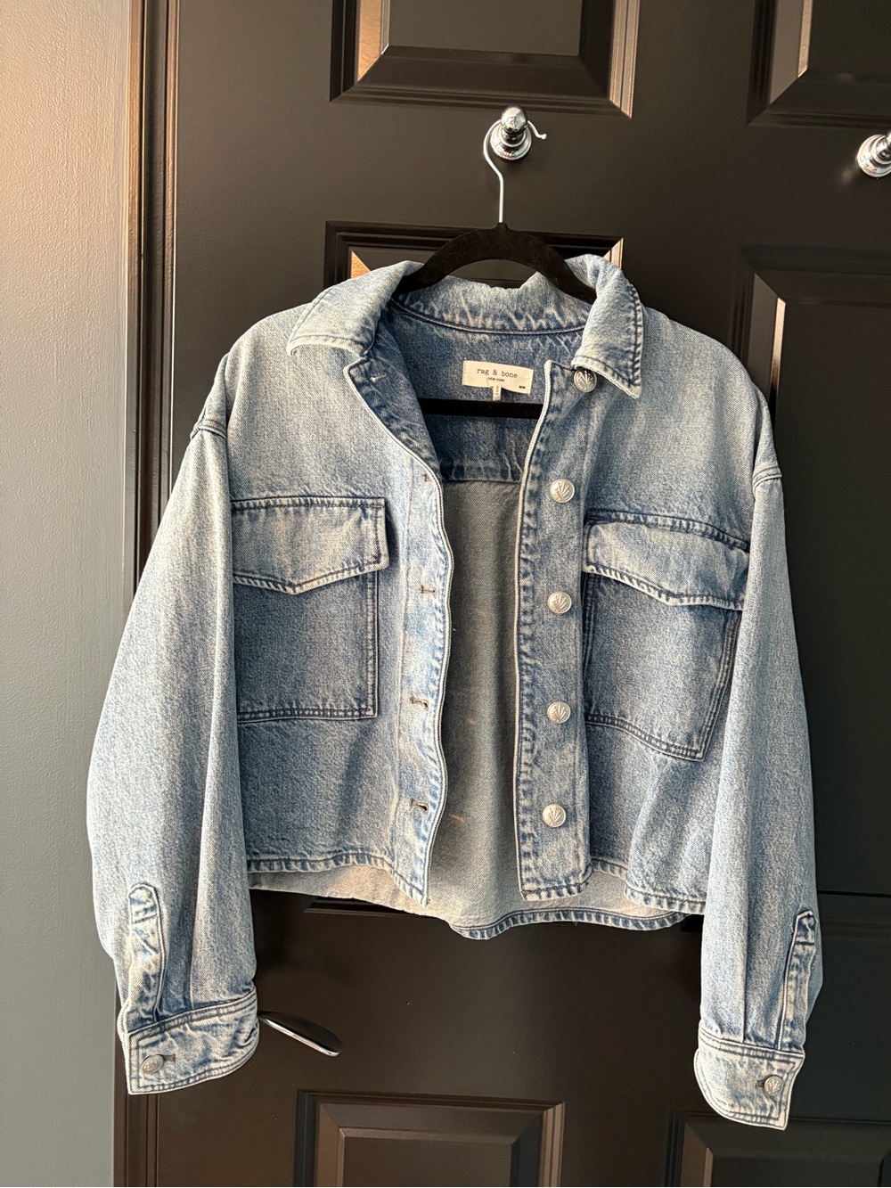 rag & bone Crop Denim Trucker Jacket Light Wash Faded Size M